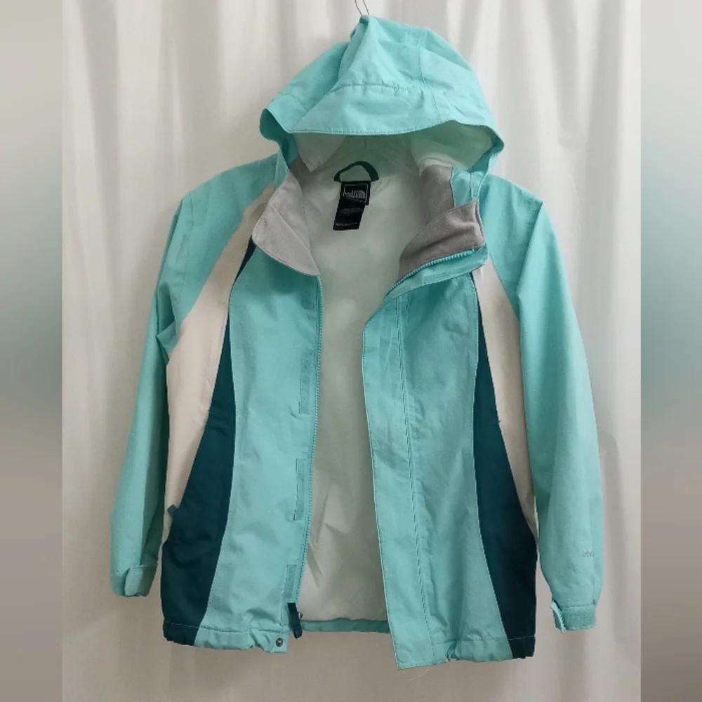 The North Face Hyvent Girl's ColorBlock Green/Ocean Foam Blue/ Jacket -SZ: 7/8